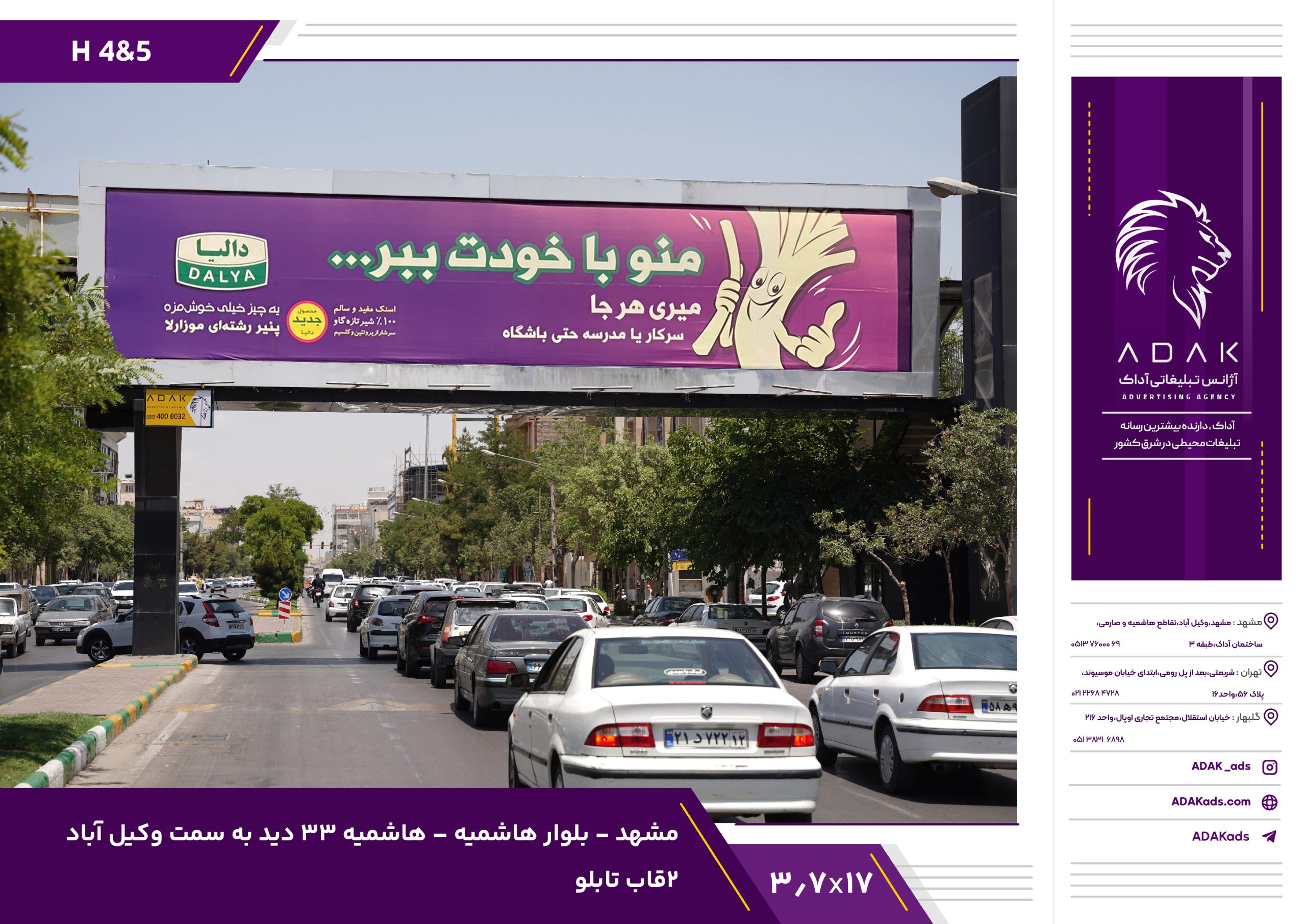 کد H4-H5 / پل عابر پیاده بلوار هاشمیه مشهد | هاشمیه 33 با دید به سمت وکیل‌آباد | 2 قاب تابلو